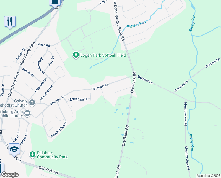 map of restaurants, bars, coffee shops, grocery stores, and more near 416 Mumper Lane in Dillsburg