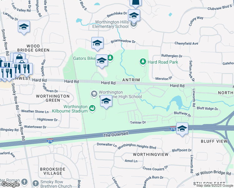map of restaurants, bars, coffee shops, grocery stores, and more near 1375 Fisher Run Court in Columbus