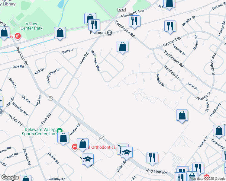 map of restaurants, bars, coffee shops, grocery stores, and more near 10602 Lockart Road in Philadelphia