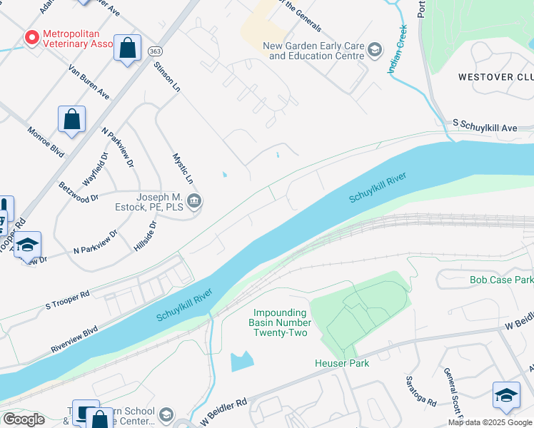 map of restaurants, bars, coffee shops, grocery stores, and more near 66 West Indian Lane in Norristown