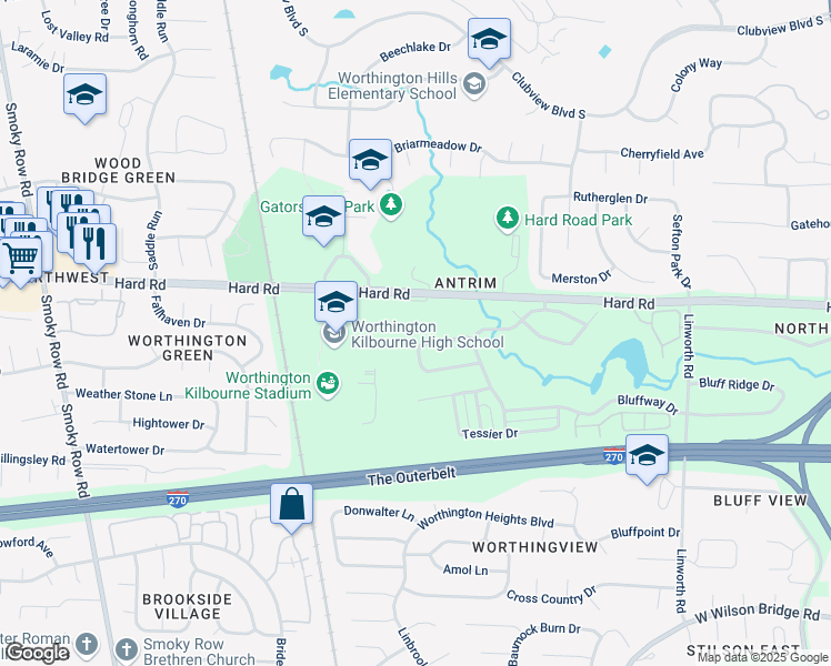 map of restaurants, bars, coffee shops, grocery stores, and more near 1375 Fisher Run Court in Columbus
