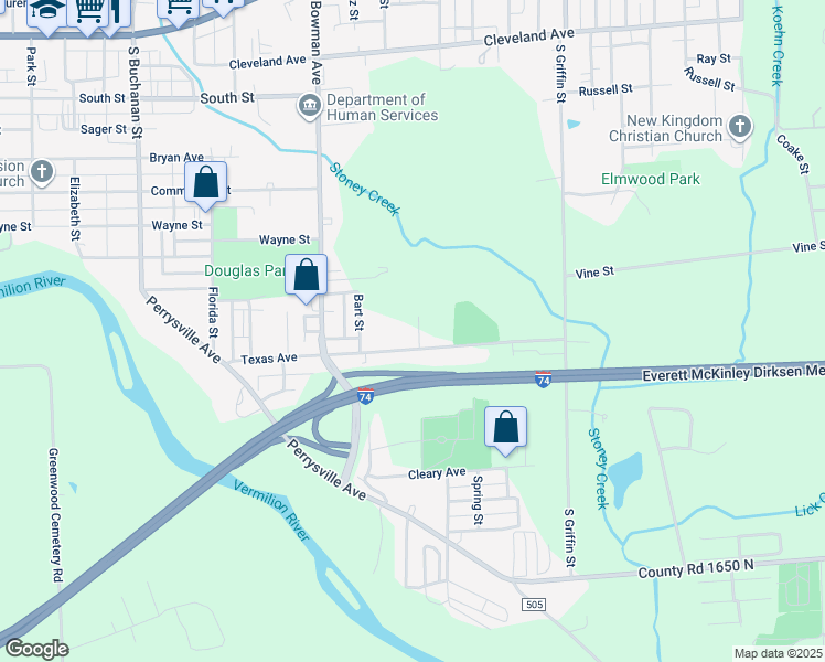 map of restaurants, bars, coffee shops, grocery stores, and more near 809 Wendt Avenue in Danville
