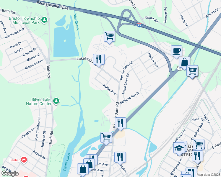 map of restaurants, bars, coffee shops, grocery stores, and more near 1324 Ashby Avenue in Bristol