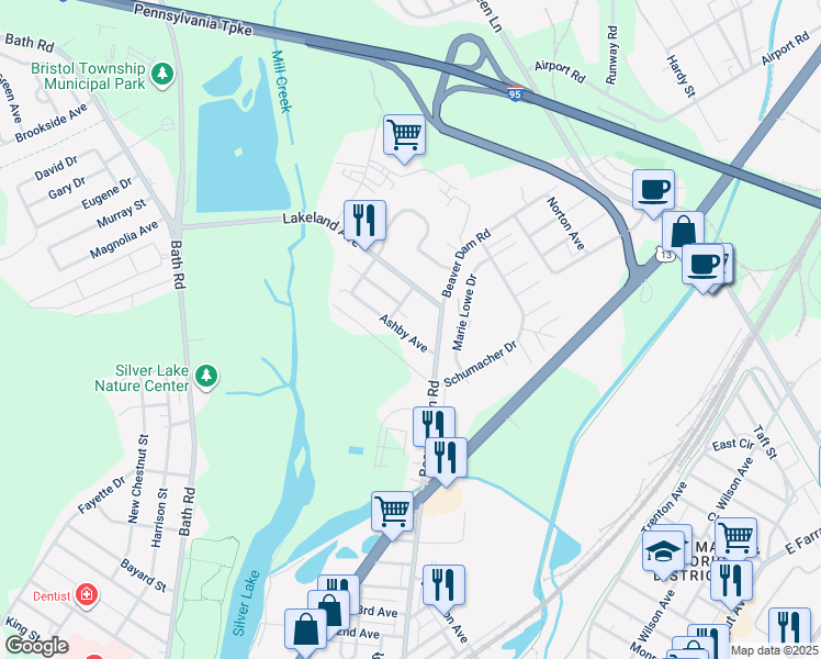 map of restaurants, bars, coffee shops, grocery stores, and more near 1324 Ashby Avenue in Bristol