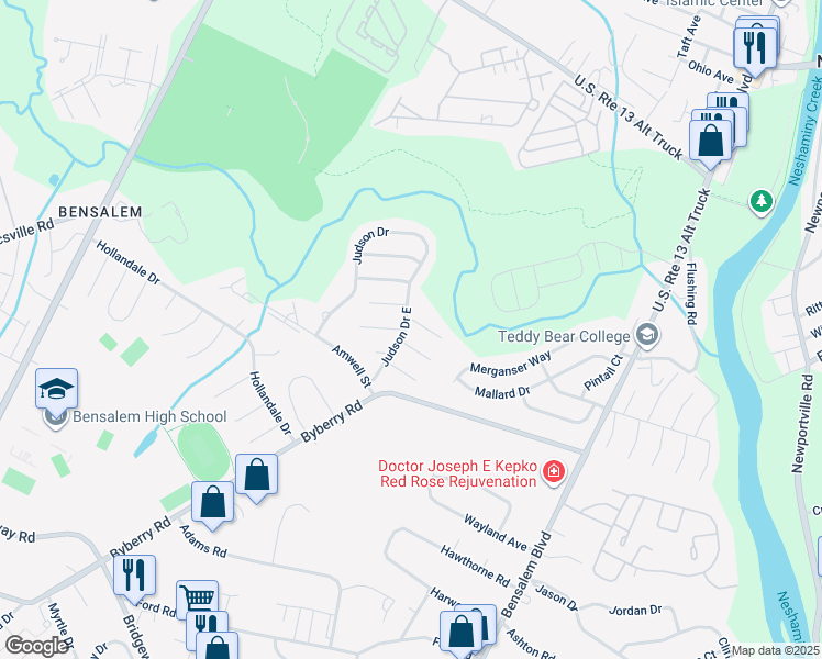 map of restaurants, bars, coffee shops, grocery stores, and more near 1398 Arundel Way in Bucks County