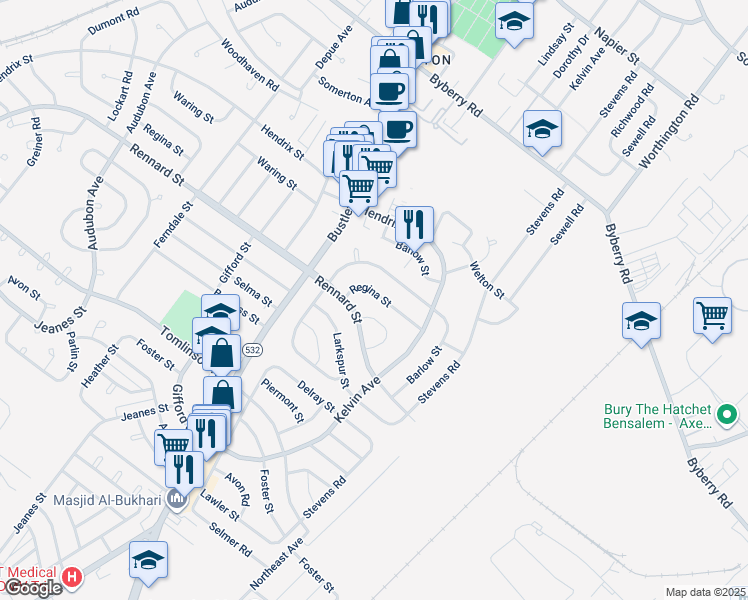 map of restaurants, bars, coffee shops, grocery stores, and more near 808 Regina Street in Philadelphia