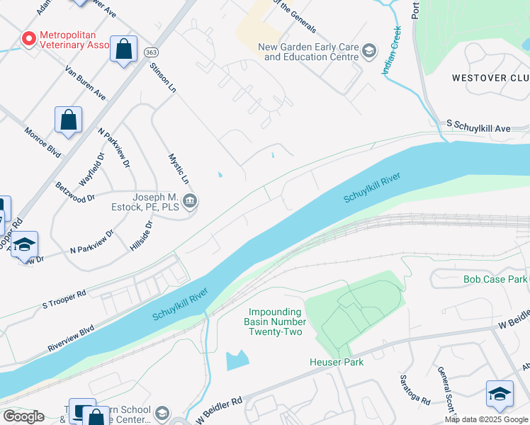map of restaurants, bars, coffee shops, grocery stores, and more near 65 West Indian Lane in Eagleville