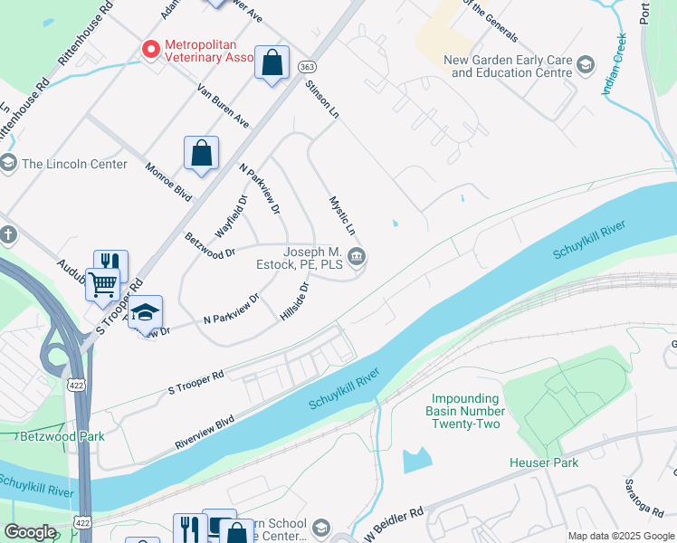 map of restaurants, bars, coffee shops, grocery stores, and more near 945 Mystic Ln in Eagleville