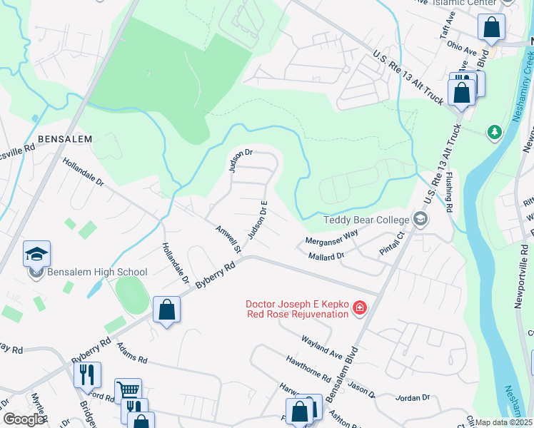 map of restaurants, bars, coffee shops, grocery stores, and more near 1398 Arundel Way in Bucks County