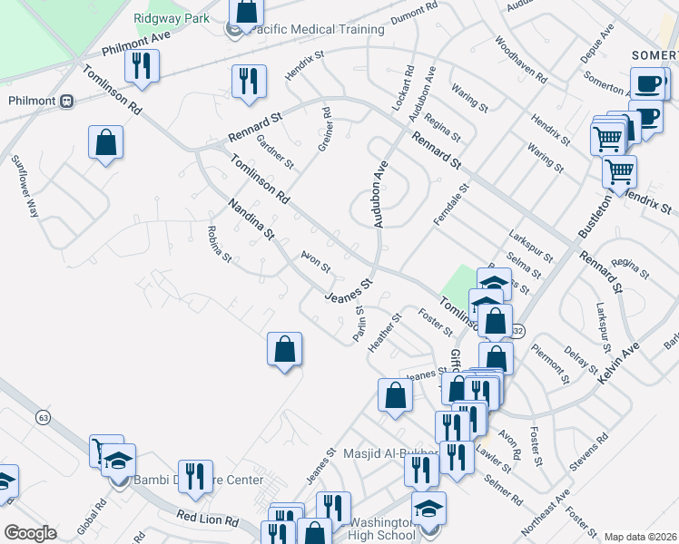 map of restaurants, bars, coffee shops, grocery stores, and more near 343 Avon Street in Philadelphia