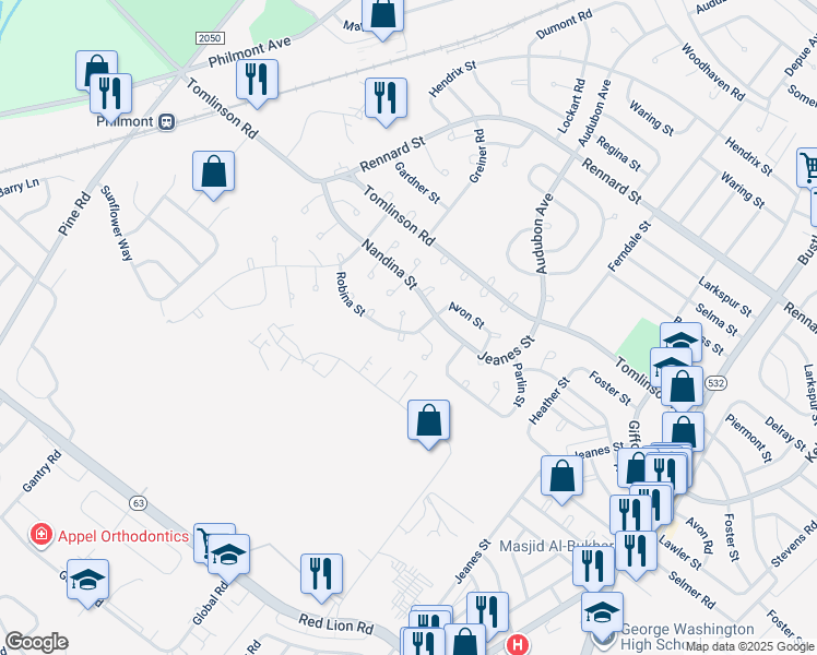 map of restaurants, bars, coffee shops, grocery stores, and more near 287 Ridgeway Terrace in Philadelphia