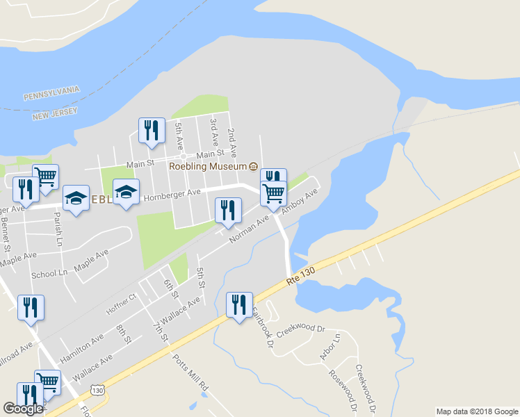 map of restaurants, bars, coffee shops, grocery stores, and more near 40 Alden Avenue in Florence Township