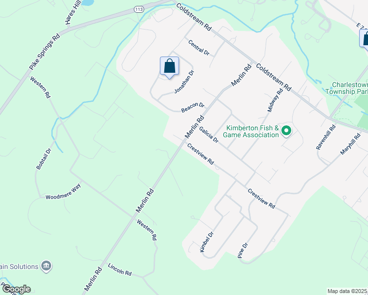 map of restaurants, bars, coffee shops, grocery stores, and more near 210 Merlin Road in Phoenixville