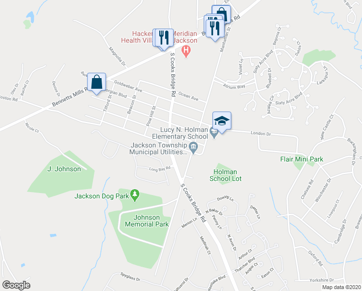 map of restaurants, bars, coffee shops, grocery stores, and more near 46 Beam Avenue in Jackson Township