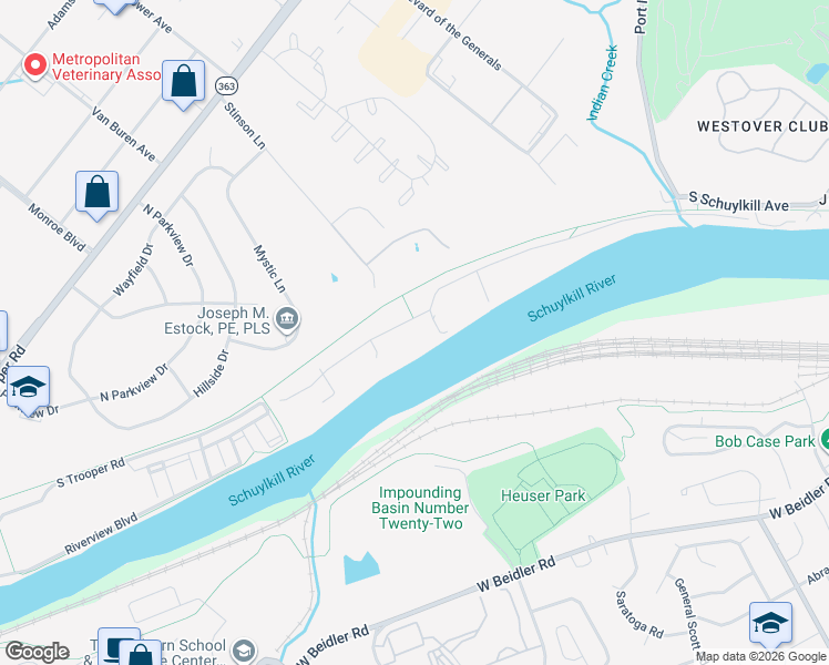 map of restaurants, bars, coffee shops, grocery stores, and more near 60 West Indian Lane in Eagleville