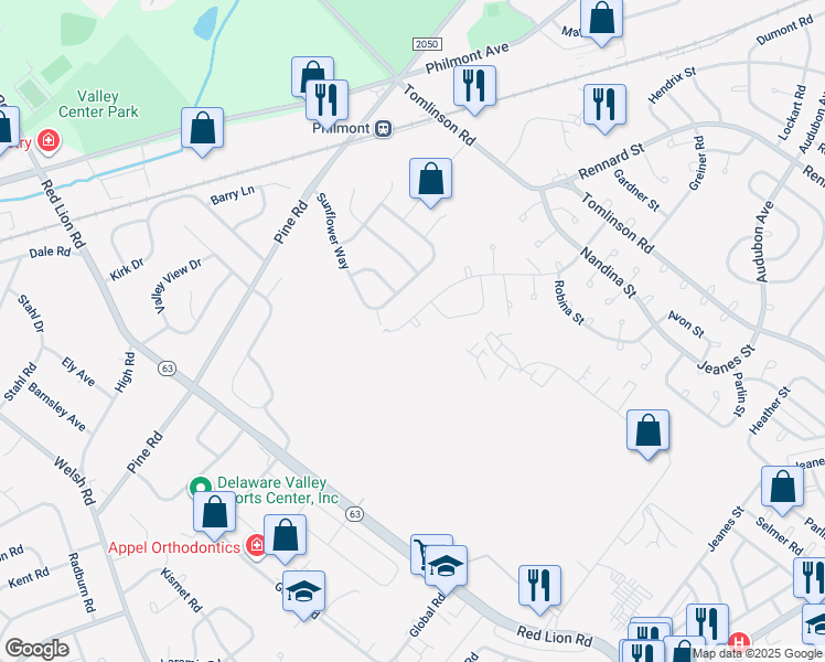 map of restaurants, bars, coffee shops, grocery stores, and more near 204 Erica Place in Philadelphia