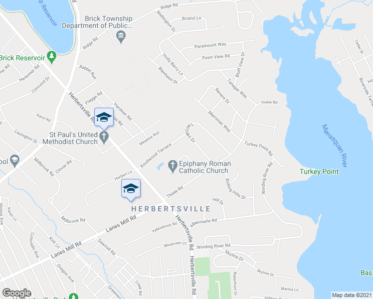 map of restaurants, bars, coffee shops, grocery stores, and more near 717 Skoog Court in Brick Township