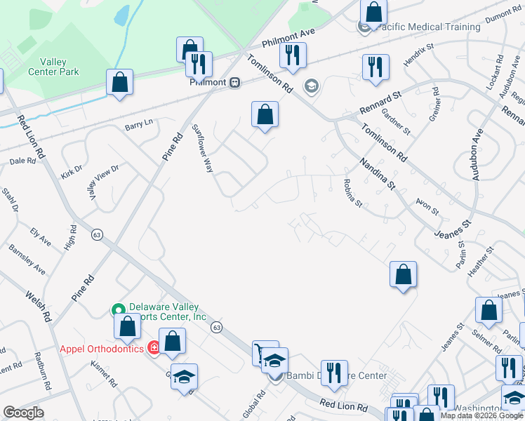 map of restaurants, bars, coffee shops, grocery stores, and more near 211 Erica Place in Philadelphia