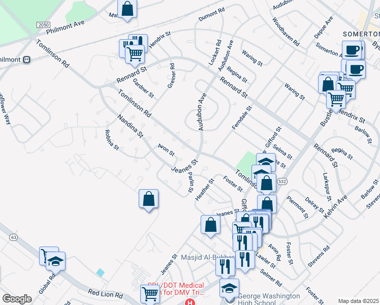 map of restaurants, bars, coffee shops, grocery stores, and more near 408 Tomlinson Rd in Philadelphia