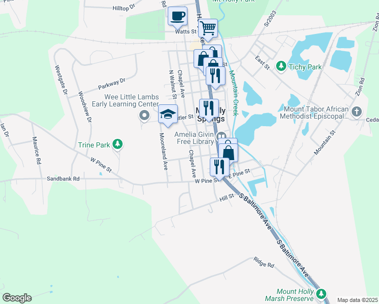 map of restaurants, bars, coffee shops, grocery stores, and more near 200 Harman Street in Mount Holly Springs