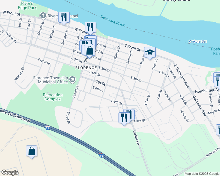 map of restaurants, bars, coffee shops, grocery stores, and more near 320 7th Street in Florence