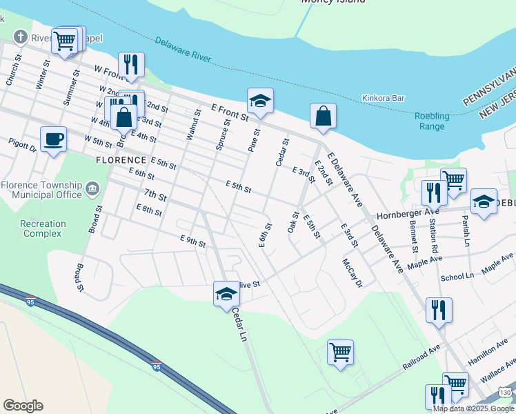map of restaurants, bars, coffee shops, grocery stores, and more near 527 East 6th Street in Florence