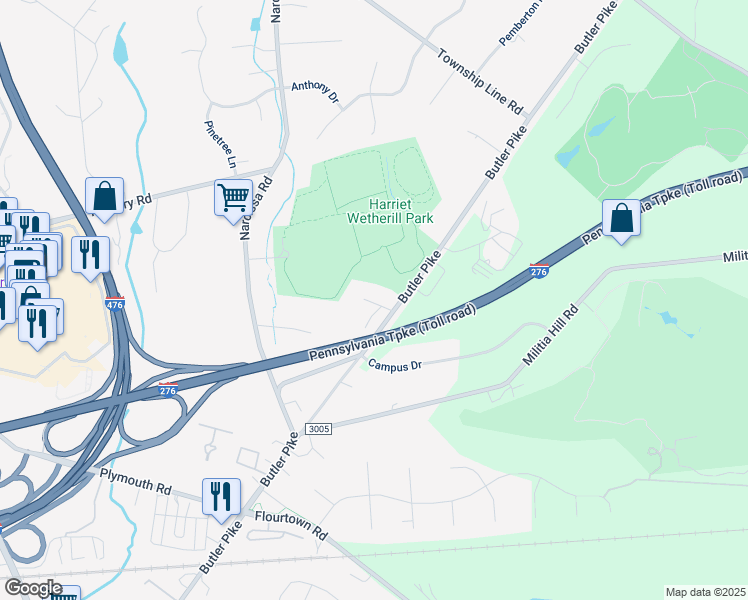 map of restaurants, bars, coffee shops, grocery stores, and more near 2622 Butler Pike in Plymouth Meeting