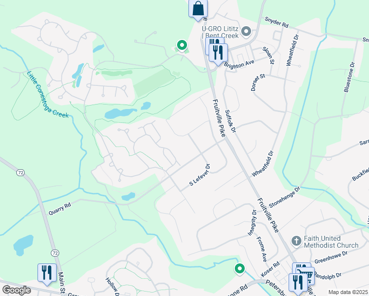 map of restaurants, bars, coffee shops, grocery stores, and more near 1130 N Lefever Dr in Lititz