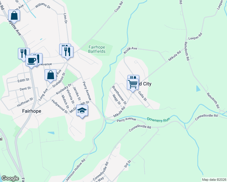 map of restaurants, bars, coffee shops, grocery stores, and more near 138 Nagy Street in Belle Vernon