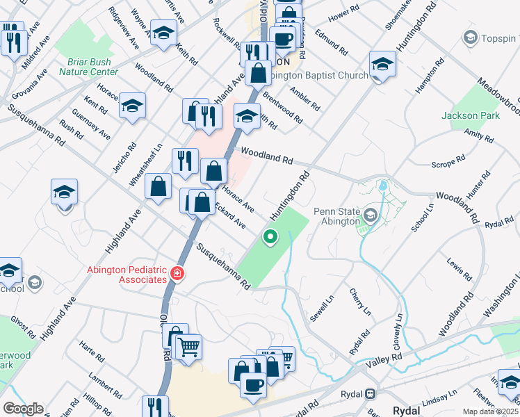 map of restaurants, bars, coffee shops, grocery stores, and more near 1823 Horace Avenue in Abington