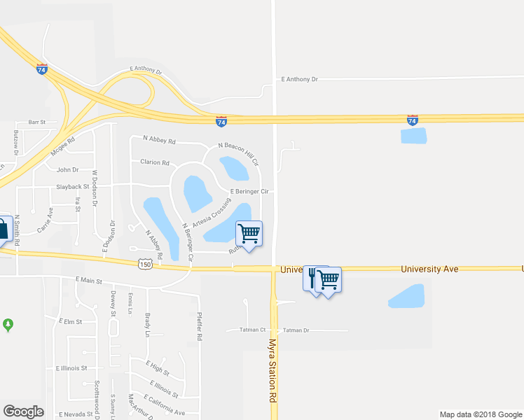 map of restaurants, bars, coffee shops, grocery stores, and more near 3021 Rutherford Drive in Urbana