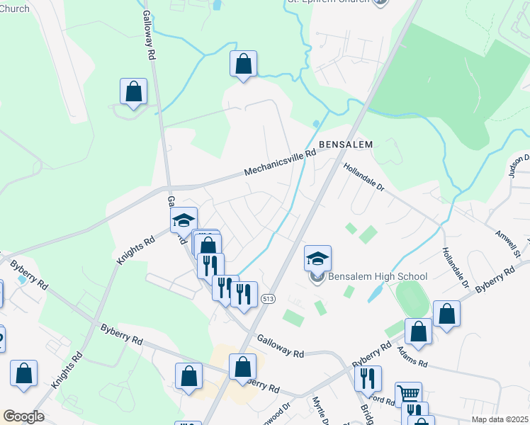 map of restaurants, bars, coffee shops, grocery stores, and more near 4423 Francesca Lane in Bucks County
