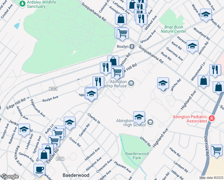 map of restaurants, bars, coffee shops, grocery stores, and more near 3 Mount Vernon Gardens Drive in Glenside