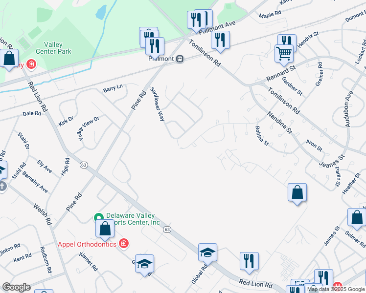 map of restaurants, bars, coffee shops, grocery stores, and more near 10602 Lockart Rd in Philadelphia