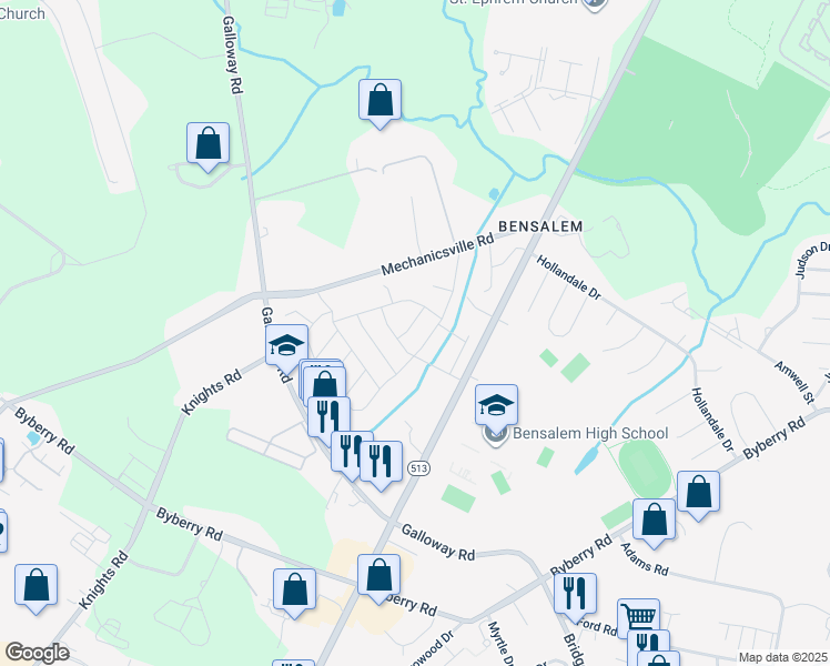 map of restaurants, bars, coffee shops, grocery stores, and more near 4423 Francesca Lane in Bucks County