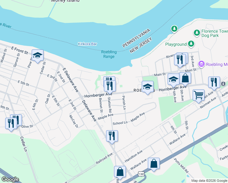 map of restaurants, bars, coffee shops, grocery stores, and more near 1243 Hornberger Avenue in Florence