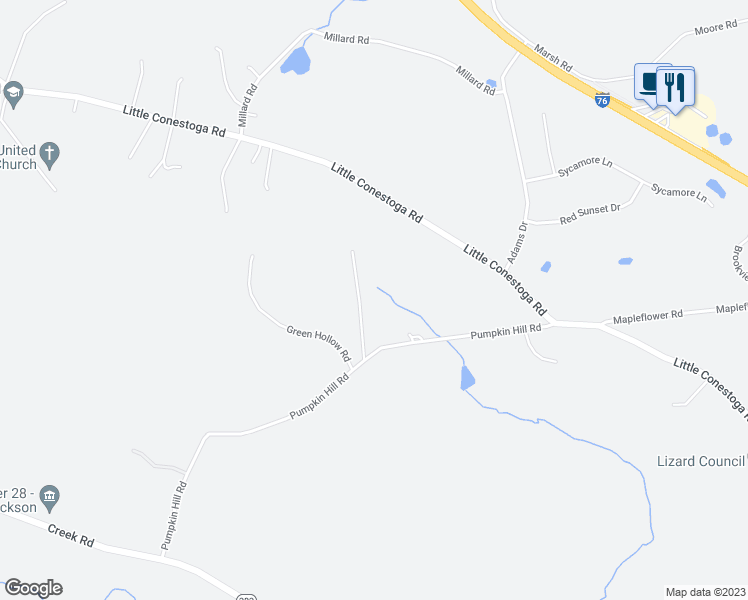 map of restaurants, bars, coffee shops, grocery stores, and more near 205 Pumpkin Hill Road in Glenmoore