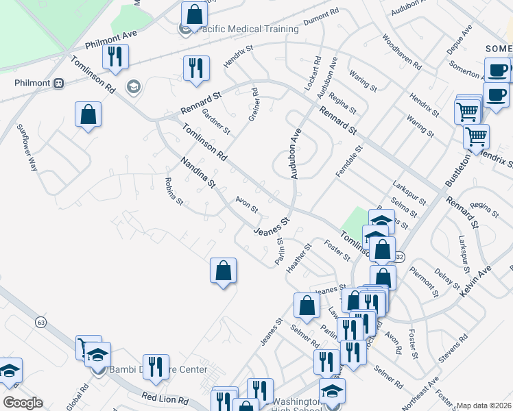map of restaurants, bars, coffee shops, grocery stores, and more near 343 Avon Street in Philadelphia