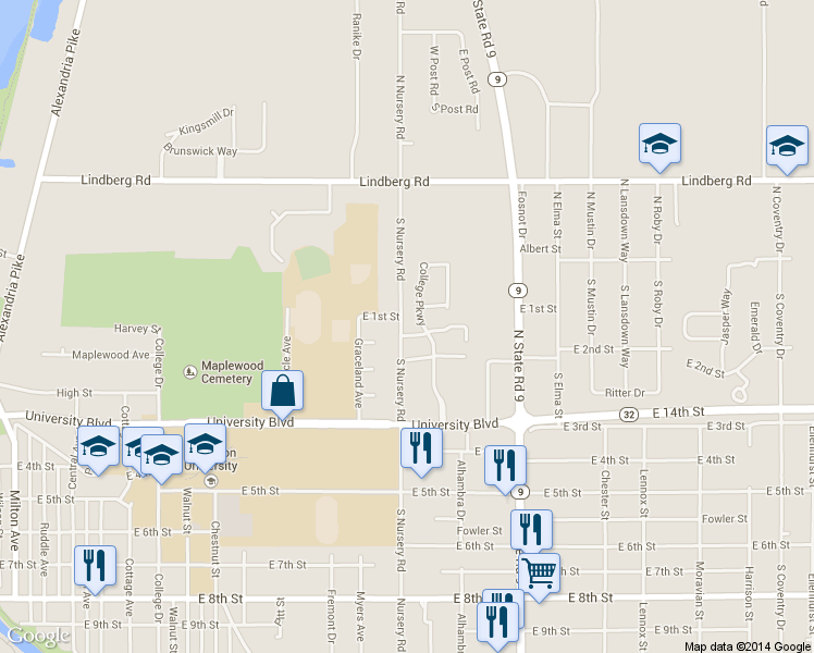 map of restaurants, bars, coffee shops, grocery stores, and more near 1826 Saint James Place in Anderson