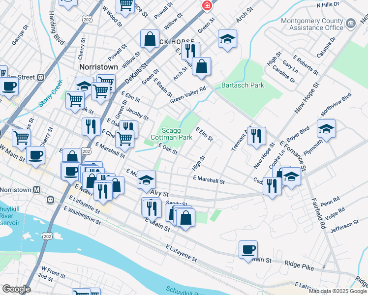 map of restaurants, bars, coffee shops, grocery stores, and more near 826 Violet Street in Norristown
