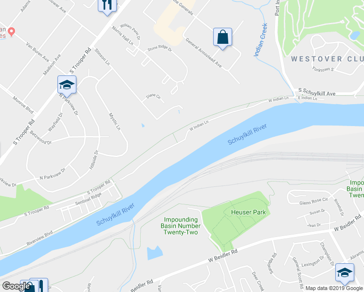 map of restaurants, bars, coffee shops, grocery stores, and more near 60 West Indian Lane in Eagleville