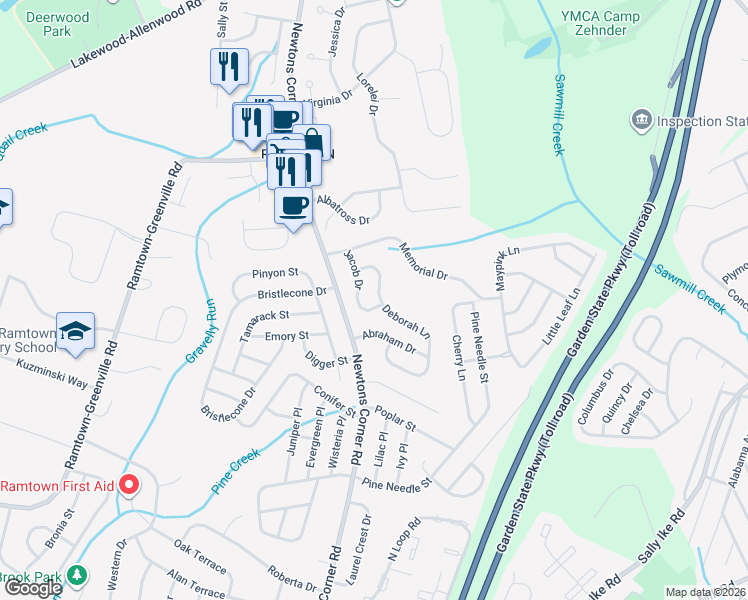 map of restaurants, bars, coffee shops, grocery stores, and more near 57 Deborah Lane in Howell Township