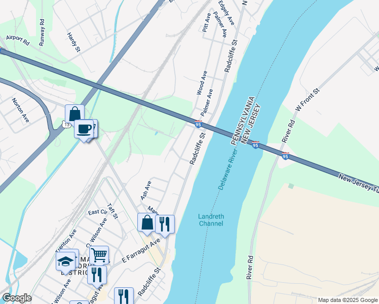 map of restaurants, bars, coffee shops, grocery stores, and more near 6607 Radcliffe Street in Bristol