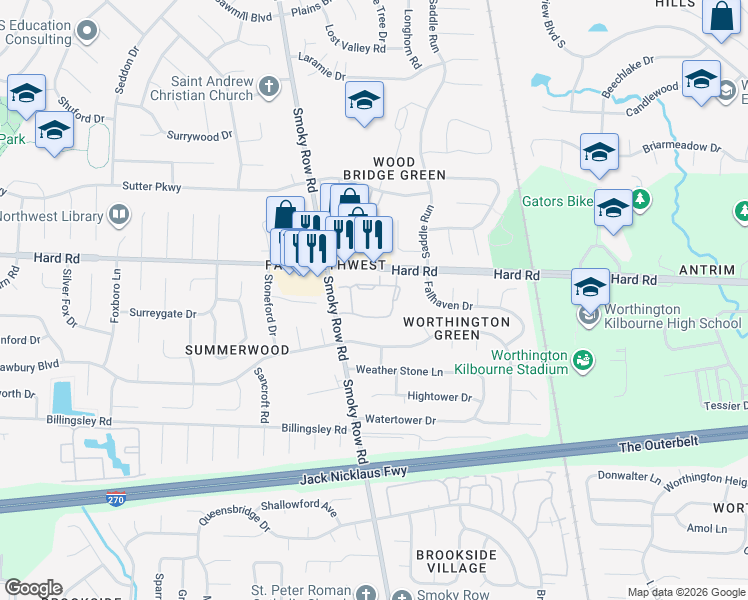 map of restaurants, bars, coffee shops, grocery stores, and more near 1846 Wetherburn Drive in Columbus
