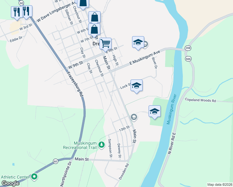 map of restaurants, bars, coffee shops, grocery stores, and more near 1311 Main Street in Dresden