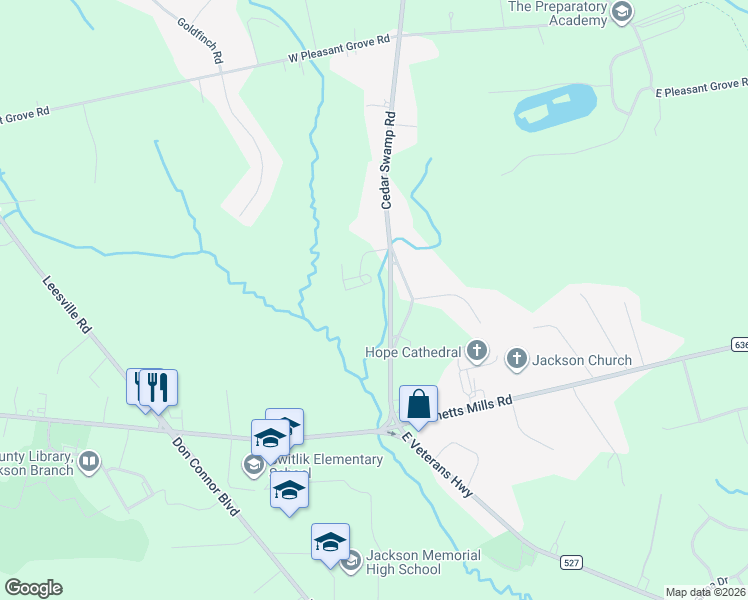 map of restaurants, bars, coffee shops, grocery stores, and more near 66 Cedar Swamp Road in Jackson Township