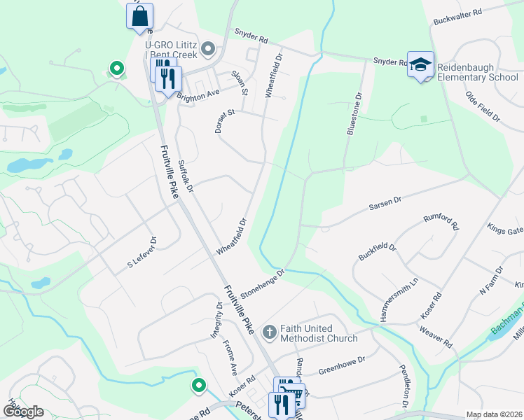 map of restaurants, bars, coffee shops, grocery stores, and more near 536 Wheatfield Drive in Lititz