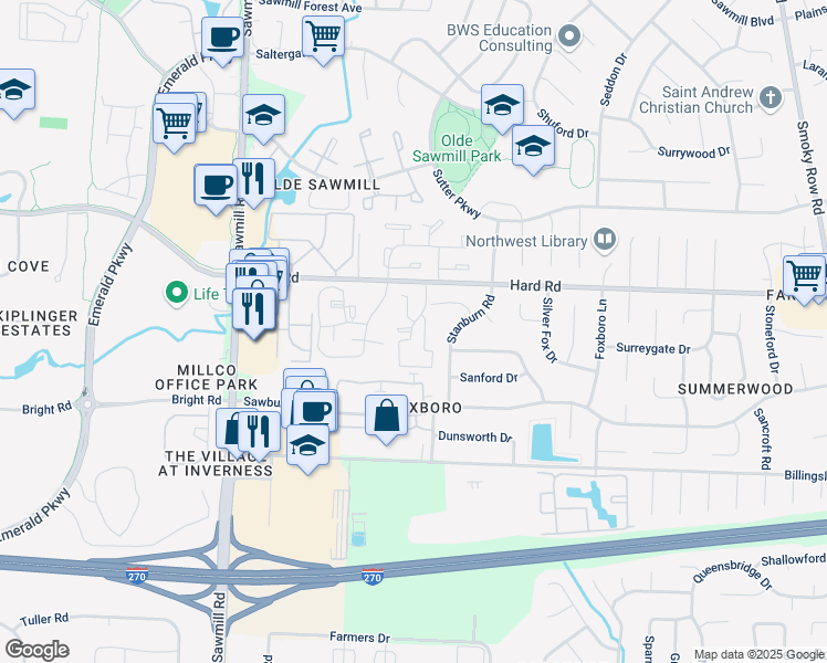 map of restaurants, bars, coffee shops, grocery stores, and more near 7868 Crossover Boulevard in Columbus