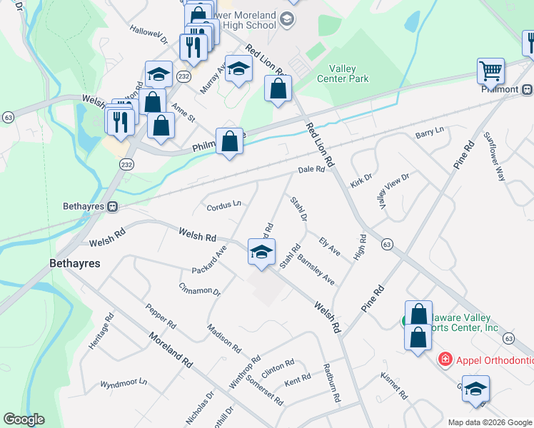 map of restaurants, bars, coffee shops, grocery stores, and more near 2324 Boyd Road in Montgomery County