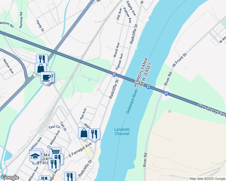 map of restaurants, bars, coffee shops, grocery stores, and more near 6629 Radcliffe St in Bristol